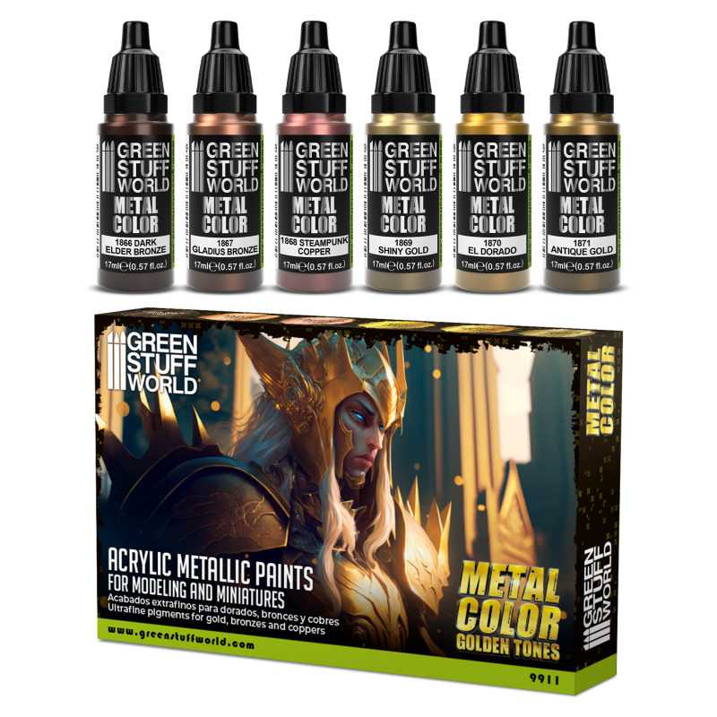 水性アクリル塗料 メタルカラーセット - ゴールド（6本入）