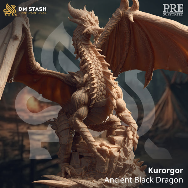 Kurorgor the Black - Ancient Black Dragon [Gargantuan Sized Model - 100mm base]